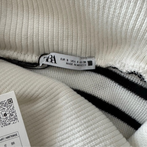 ZARA Sweater Top Small Black White Stripe Cap Sleeves Cowl Neck Asymmetrical NWT - Picture 7 of 9